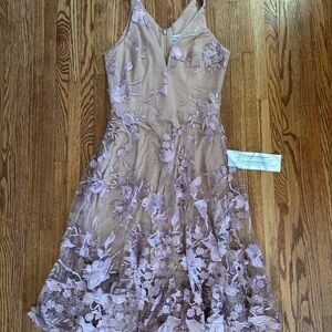 Dress The Population Fit & Flare Dress Lace Size Large Pink Beige Floral